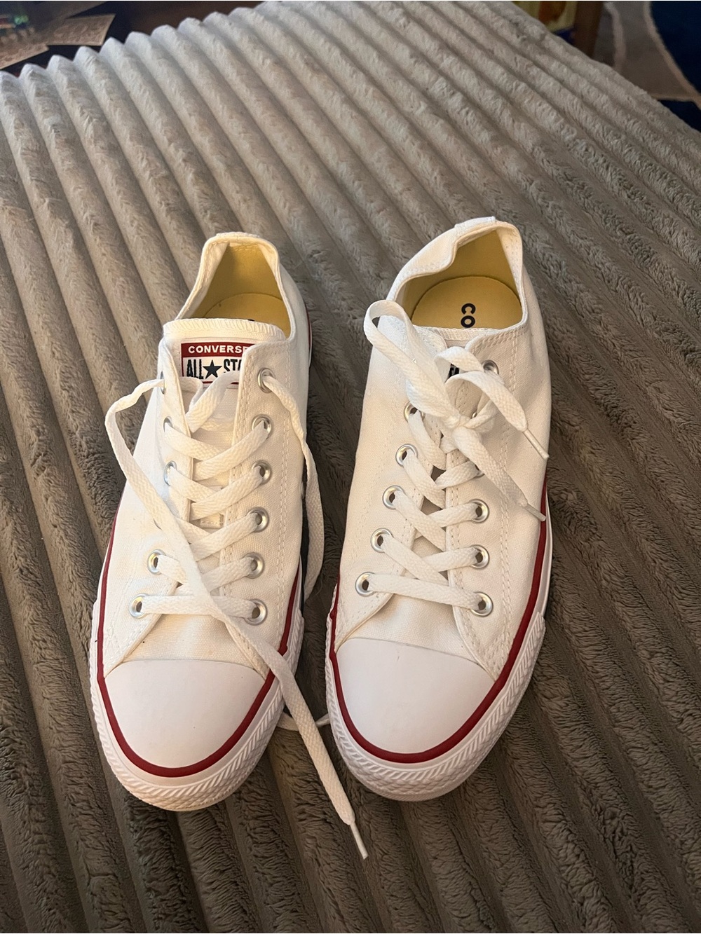 Converse White Low Top Sneakers with Red and Navy Accents